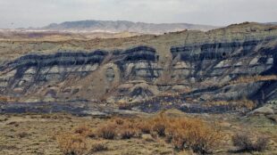 Sedimentära lager i Junngar-bassängen i Kina.