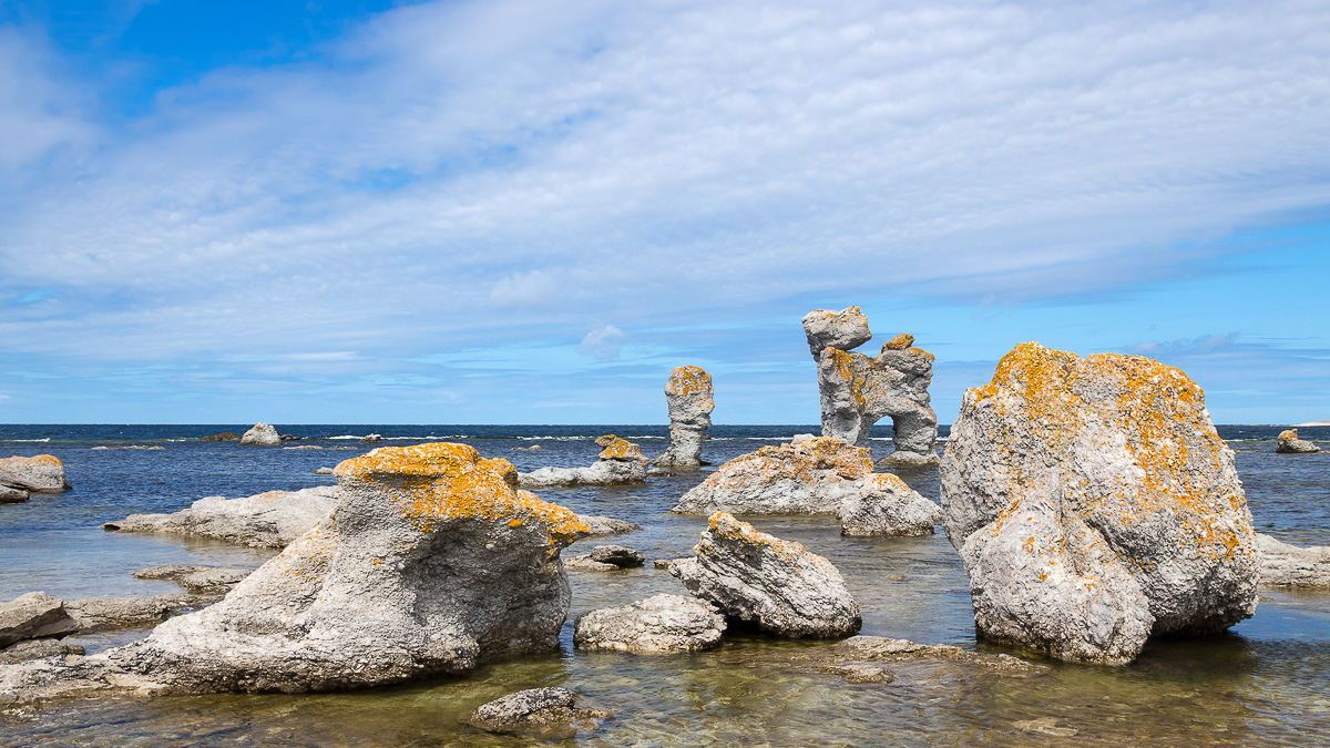 raukar - kalkstensformationer längs Gotlands kust.
